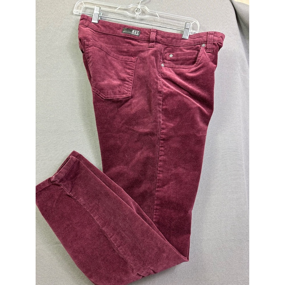 Kut from the Kloth Diana Skinny Corduroy Pants Burgundy Wine Petite 12P 58539